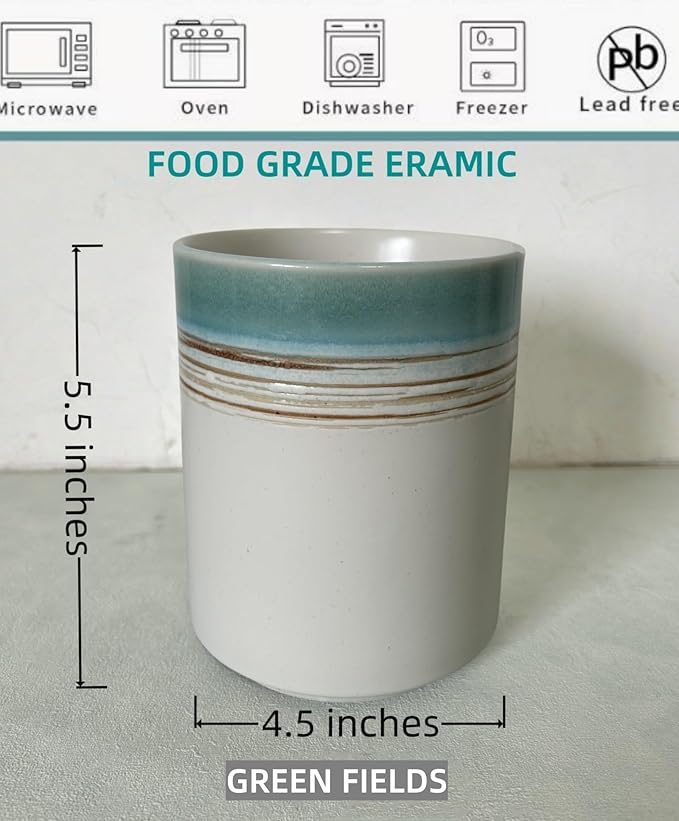 Short Kitchen Utensil Holder for Kitchen Counter, Ceramic Small Utensil Crock & Vase & Holder for Cutlery Spatula Brush Silverware Cooking Utensil Holder (Green Field)