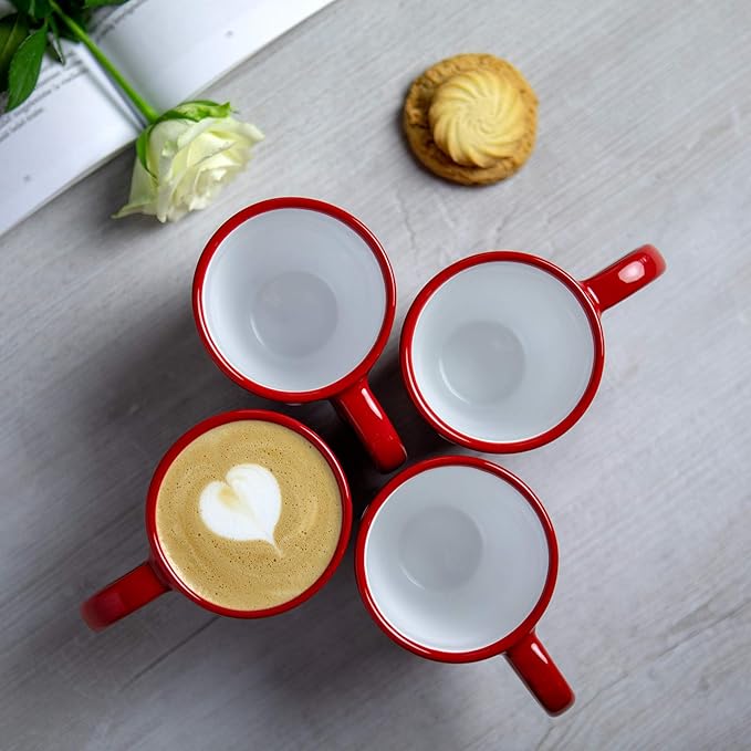 City to Cottage Ceramic Cappuccino Mug with Large Handle, 10oz Coffee Mug for Latte Hot Chocholate Tea, Daily Morning Dring at Home Office Work, Christmas Housewarming Gift Red Polka Dot