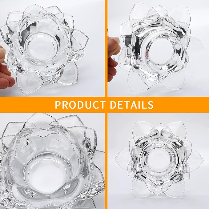 Crystal Glass Lotus Candle Holders, Crystal Tealight Candle Holders, Votive Candle Holder for Home Decor, Wedding &Party, Set of 15