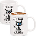 Sliner 2 Set It's Fine I'm Fine Mugs Black Cat Funny Gifts Coffee Cup 11 oz Ceramic Cute Tea Cup Holiday Birthday Gifts for Men Women Cat Lovers Colleague Coworker