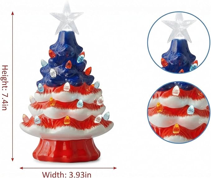 Small Resin Christmas Tree Decor, Tabletop Christmas Tree Star Topper, Holiday Decoration with 40 Multi-Color Lights, Xmas Fall Decorations for Home (Independence)