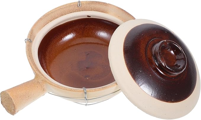 Earthenware Clay Pot 0.5l with Lid and Wire Handle Korean Stone Pot for Cooking Bibimbap Chinese-style Clay Casserole for Stove Use and Home Dining