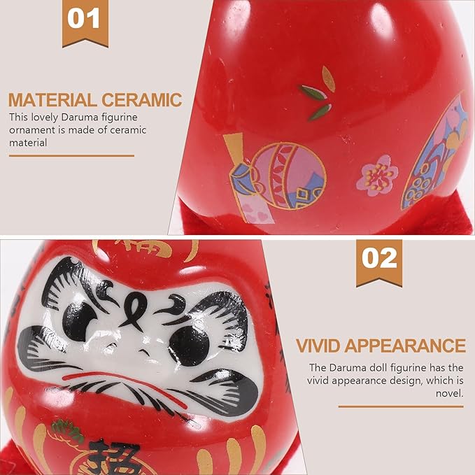 Japanese Ceramic Tumbler Figurines Set of 5 Mini Traditional Lucky Car Interior Decor for Home and Office Gold Plated