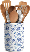 Utensil Holder, Utensil Holder for Kitchen Counter,Large Cooking Utensil Crocks for Kitchen Counter Decor,Morden Utensil Organizer,Ceramic Vase , H6.3 xD4.7(Blue and White Porcelain)