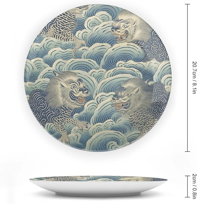 Blue Tibet Tiger Plates Ceramic of 6", 7", 9", 10", Customize Dinner Plates, Home Household Decorations Housewarming Gifts, 1 Plate with 1 Display Stand