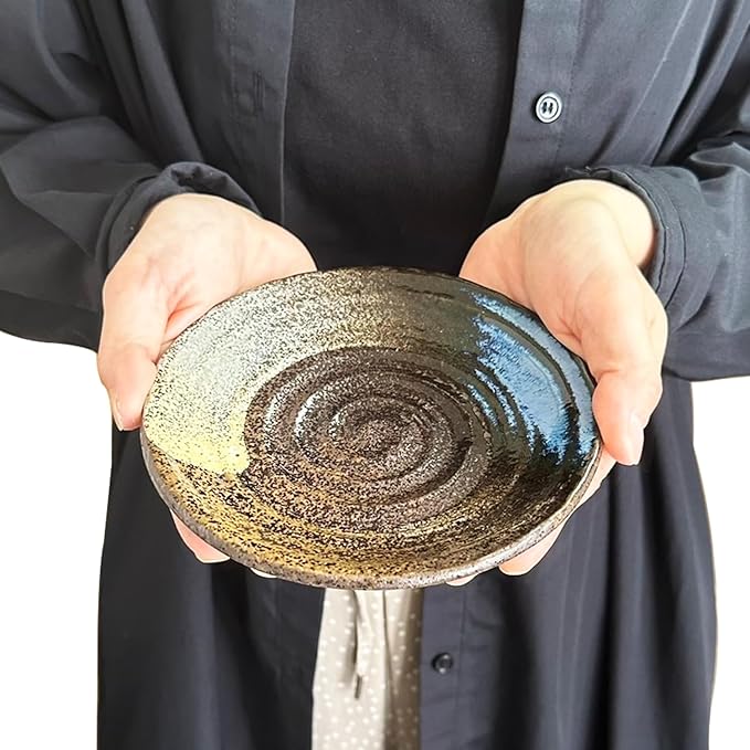 5.9 inches Serving Plates Set of 5, Rough Cut Shape Pottery, Dishwasher and microwave safe,Japanese Traditional Style and Color, Dessert plates, Appetizer Plates, Salad Plates (Appetizer Plate)