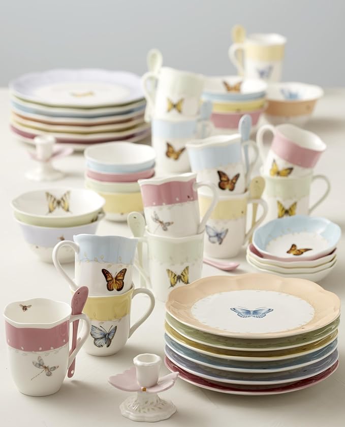 Lenox Dinnerware Set, Butterfly Meadow 4-Piece Dessert Plate Set, Service For 4, Microwave And Dishwasher Safe, Porcelain Plates, Salads And Pasta, Dish sets, Home & Kitchen (Assorted, 4 Pieces)