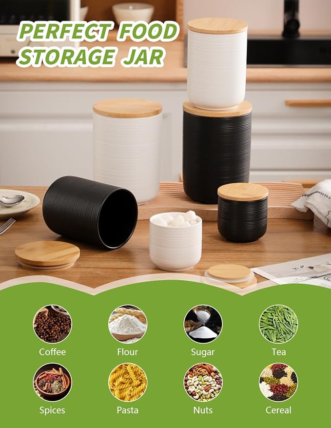 Ceramic Canister with Airtight Seal Lid, Kitchen Canisters for Countertop, White Food Storage Jar for Flour, Coffee Bean, Sugar, Tea, Spices and More, Home Decor (800ml/27.05oz)