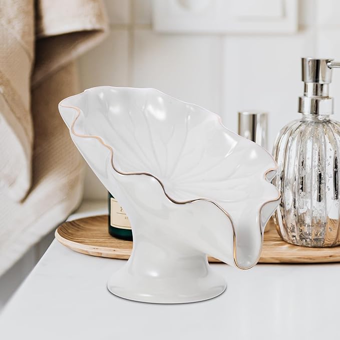 Ceramic Soap Dish with Drainage White Decorative Soap Holder Tray Bathroom Vanity Container for Home and Hotel Use