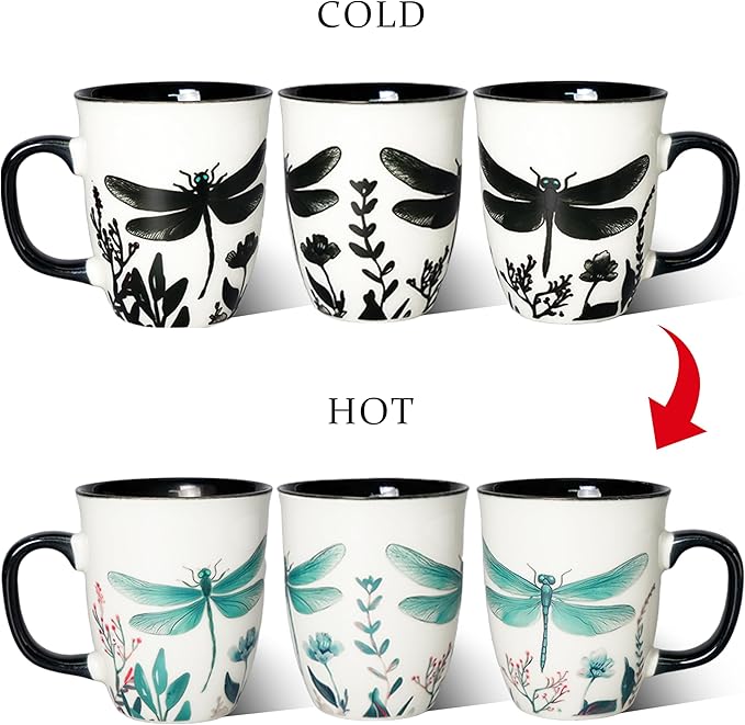 16 oz Dragonfly Mug - Color Changing Ceramic Coffee Cup - Ideal Gift for Women Dragonfly Gifts for Women