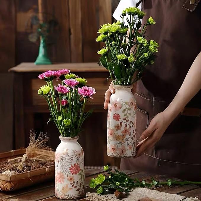 Mini Vintage Vase Rustic Farmhouse Flower Vase for Home Decor,Boho Ceramic Vases for Table,Bookshelf,Living Room Centerpieces,Mini Flower Vases 6.1 Inch