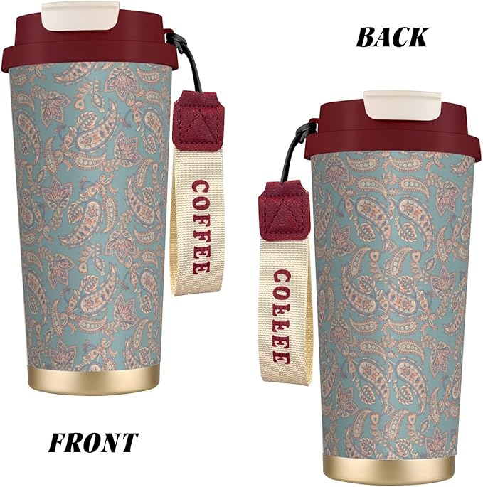 Asian Elements Paisley for Travel Coffee Mug 100% Leakproof 316 Stainless Steel Vacuum Insulated Tumbler with Lid and Straw for Water, Iced Tea or Coffee, Smoothie and More