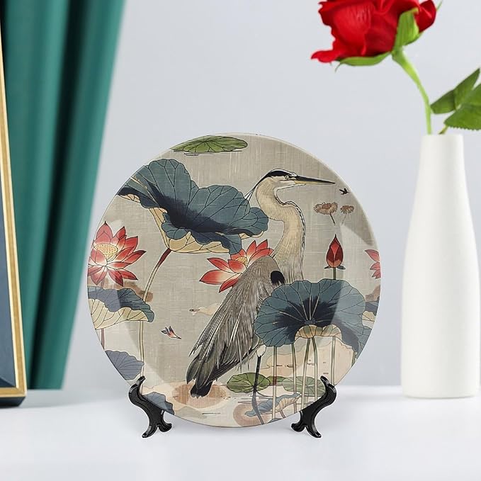 Birds And Lotus Flowers Vintage Plates for Display Table Festival Supplies Art Decoration Farmhouse Holiday Party Decorations Customize Gifts for Men Women Thanksgiving, 6", 7", 9", 10"