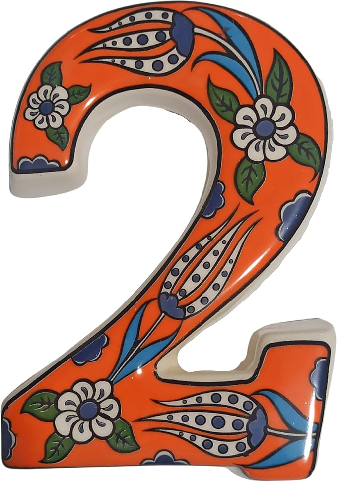 Large Ceramic Housewarming Sign Ceramic Address Plaque House Numbers Sign Door Personalized Coloured Decorative Hand Decoratede Housewarming Gifts Tulip Design 12 * 9 cm (Orange, 2)