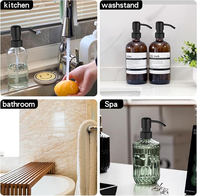 Stainless Steel Black Soap Dispenser Pump,28MM Soap Pump Replacement for Sanitizer, Lotion, Shampoo, Conditioner (2 Pack)