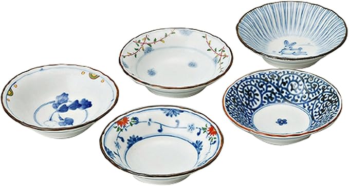 Saikaitoki 31988 Hasami Ware Small Bowl Set, Dyed Brocade Picture, Diameter 3.7 inches (9.5 cm), Small Included, 5 Patterns, Dinnerware Set, Gift, Birthday, Scissors, Tableware, Stylish, Microwave,