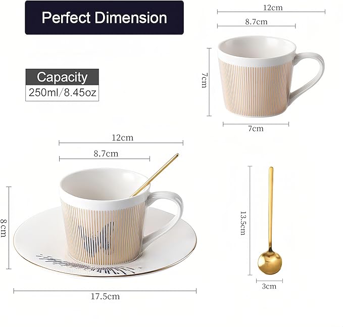 Old Craftsmen's Coffee Cup and Saucer Sets 8.45oz Unique Dynamic Mirage Reflection Tea Cup Luxury Porcelain Mirror Ceramic Mug Gifts for Cappuccino Espresso 250ml Butterfly