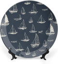 Personalized Gifts Plates Ceramic, Sail Boats Nautical Navy Blue Ceramic Hanging Decorative Plate Wall Including Bracket And Special Hook, Vintage Decor for Table Display Kitchen, 6", 7", 8", 10"