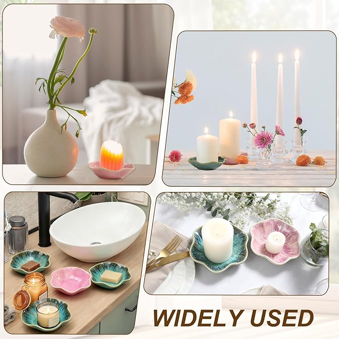 uxcell Candle Holder Plates, 4 Inch Ceramic Candle Tray Tealight Incense Holder Dish Candlestick for Tea Light Aromatherapy Wedding Rustic Vintage Home Decor, Lotus Leaf Clear Gray Blue