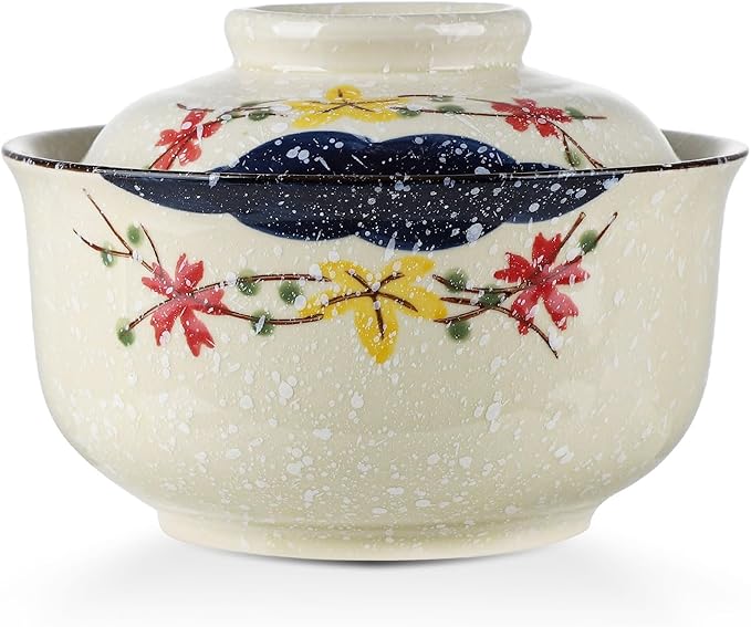 VanEnjoy Microwavable Ramen Bowl with Lid, 25 Oz Japanese Bowl Big Ceramic Japanese Soup Bowl with Lid, Korean Clay Pot - floral