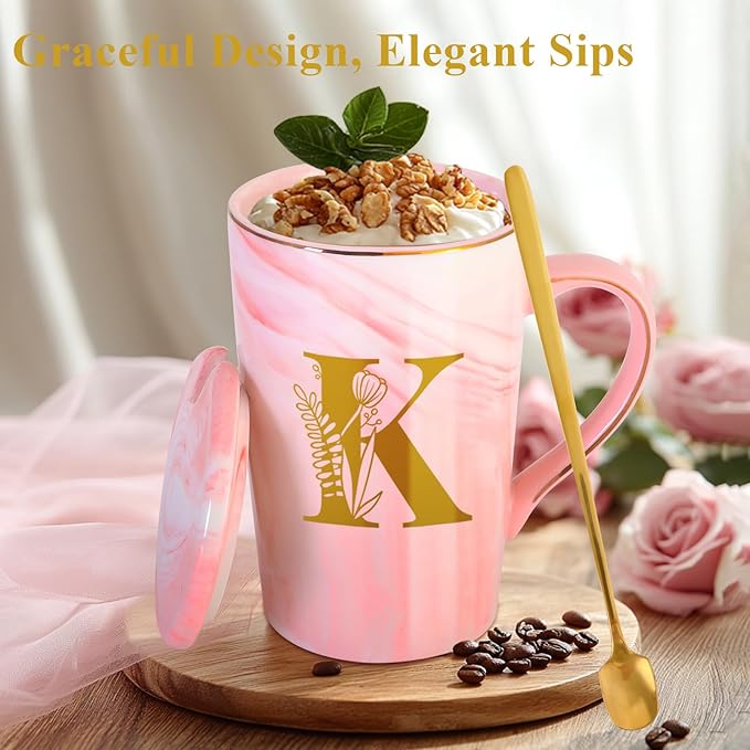 MNZZ Personalized Ceramic Coffee Mug with Lid Tea Cup Mother Day Best Mama Mom Ever from Daughter Son Gifts Christmas Xmas Valentines Birthday Groom Bride Mother In Law Personalized Special Present,K