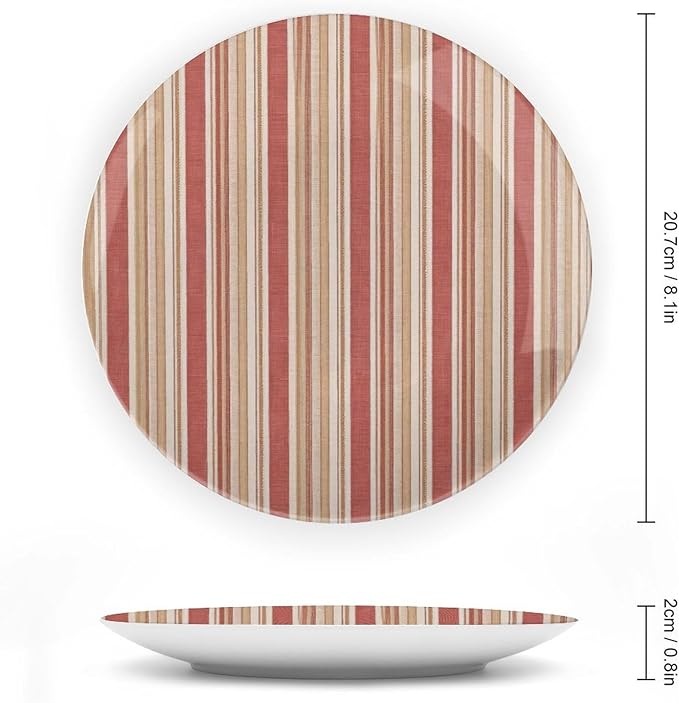 Red And White Classic Stripe Plates Ceramic Decor for Table Display Wedding Customize Birthday Idea Gifts Hand Painted Wall Hanging Decor with 1 Display Stand, Multi Sizes by Choosing