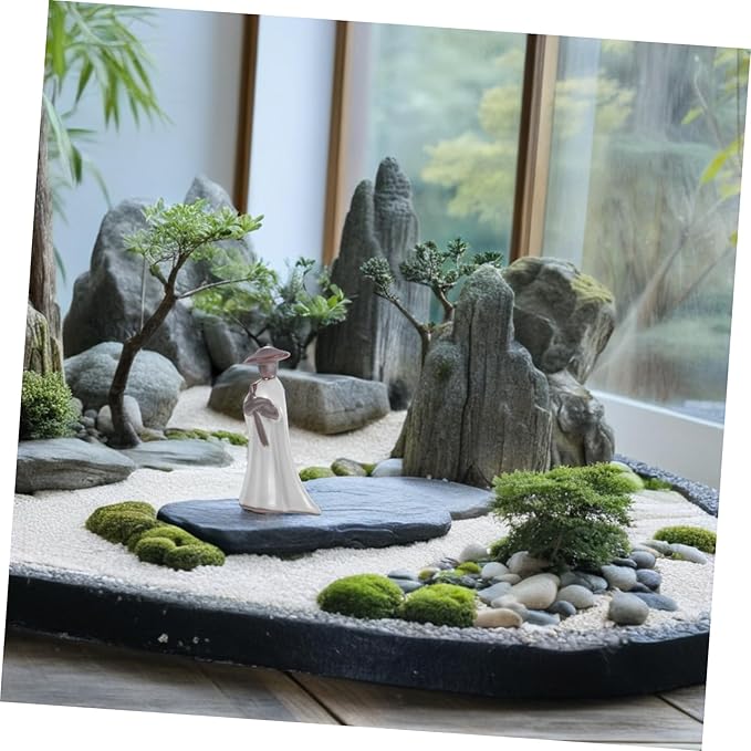 SUPVOX Japanese Monk Statue for Home Decor Samurai Sculpture Asian Garden Sculpture Ceramic Miniature Table Ornament
