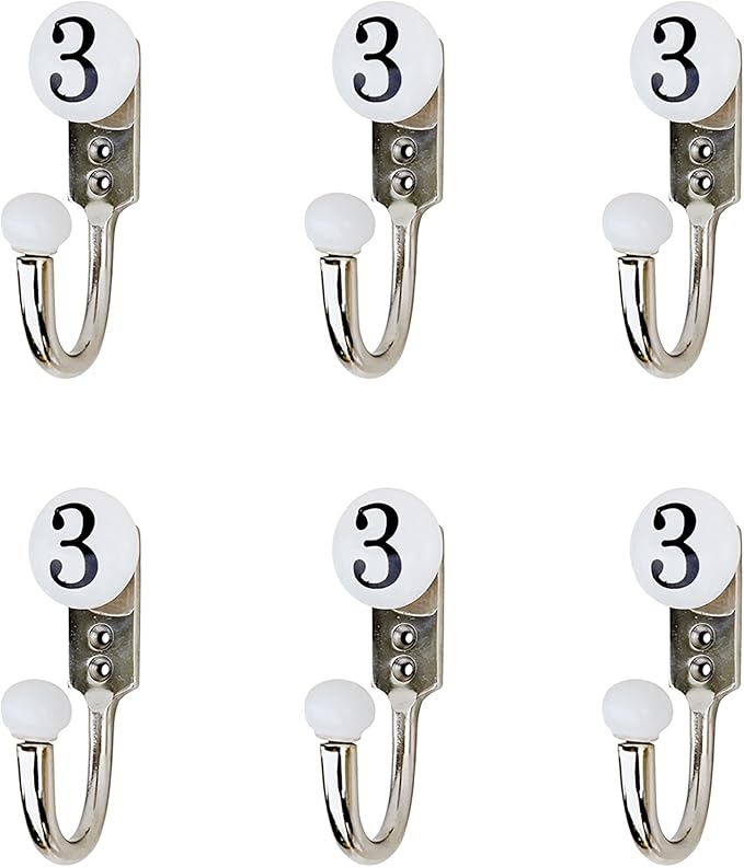 IndianShelf 6-Piece Ceramic, Zinc Decorative Cute Hooks for Hanging Coats, Jackets, Leash, Hat, Towel, Backpack, Purse, Handbag for Kitchen Décors-White
