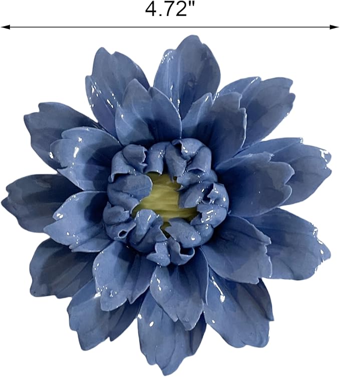 CEUYGT Handmade Ceramic Wall Flower Decor - Peony Home Wall Art, Perfect for Living Room, Bedroom, or Office Decoration (Dark blue, Large)