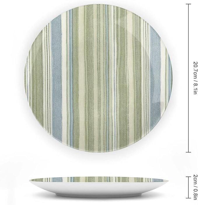 Christmas Plates Ceramic for Display Spring Sage Green Stripes Housewarming Gifts Art Decoration Supplies Wall Art Hanging Plate with Display Stand Personalized Gifts for Men Women, 6", 7", 8", 10"