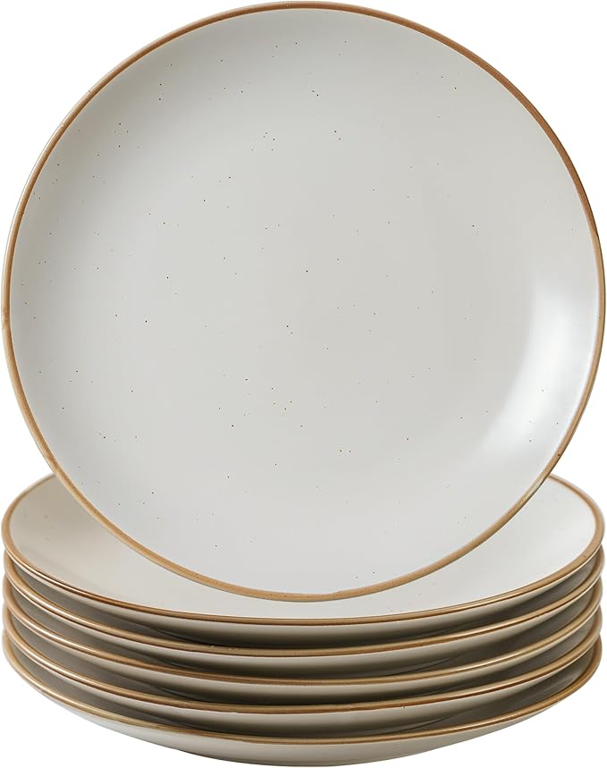 Ceramic Dinner Round Plates 6-Piece 10.28" Dinnerware Set, Large Round Plates, Serving Dishes, Chip and Scratch Resistant, Microwave Oven Dishwasher Safe, Vanilla White, Christmas Housewarming Gift