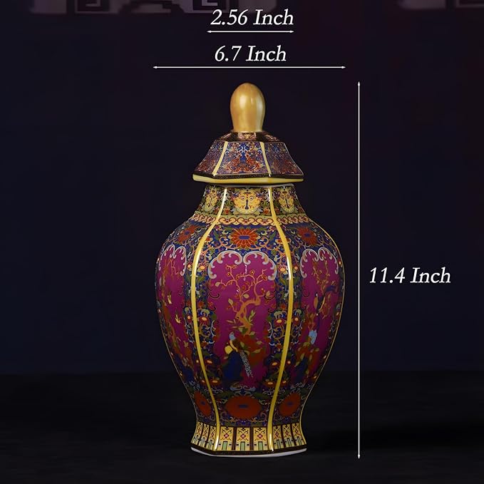Ceramic General Jar - Antique Cloisonné Enamel Vase with Gold Rim, 11.8" Tall Storage Canister for Kitchen, Jingdezhen Porcelain Vase for Home Decor, Ideal Gift for Housewarming