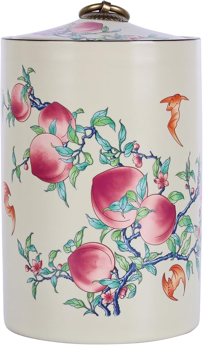 Chinoiserie Porcelain Decorative Jar with Lid,Home Decor Accent, Kitchen Canning Container, Jar for Loose Tea, Pen Holder,21oz Ceramic Vase & Storage Jar (FS Jar)