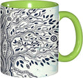 Asian,Funny Novelty Ceramic Coffee Cups With Handle,Tree of Life Evil Eye Theme Tea Cup for Office and Home, 11 Oz,Dishwasher Microwave Safe (Green)