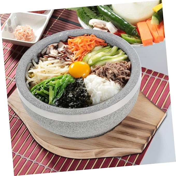 OUNONA Korean Stone Pot for Dolsot Bibimbap -temperature Resistant Cooking Pot Stone Bowl for Even Heating for Home Cooking and Traditional Korean Cuisine