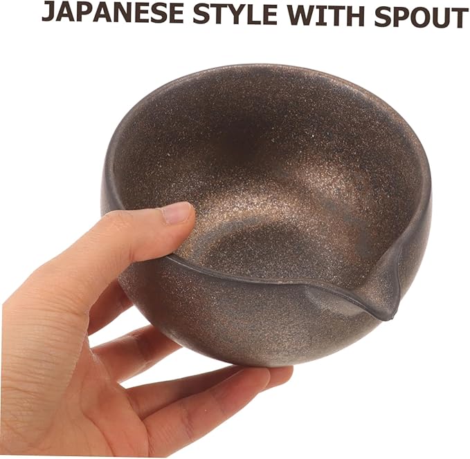 Cabilock Traditional Japanese Matcha Bowl with Spout Ceramic Tea Cup for Tea Ceremony Home Use Handcrafted Artisan Pottery Heat Retaining Chawan Enthusiasts