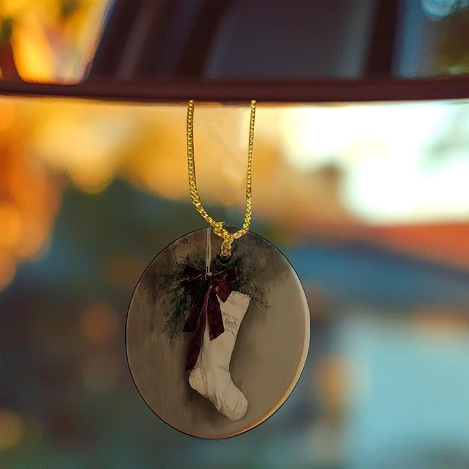 Vintage Christmas Stocking Ceramic Ornament Gifts, Rustic Moody Winter Christmas Decorative Hanging Ornaments for Xmas Tree Holiday Party Decoration, Santa Deer Xmas Tree Decorations