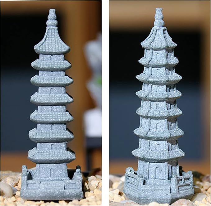 3PCS Mini Pagoda Sandstone Sculpture, Chinese Zen Pagoda Figurines for Garden, Office Home Desktop Decor