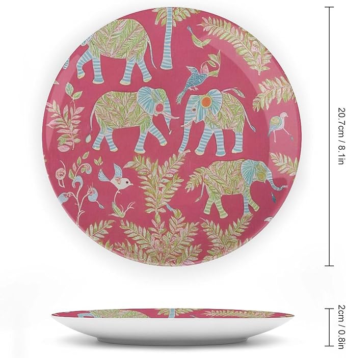 Animal Pink Chinoiserie Decorative Plate of 6", 7", 9", 10", Custom Wild Elephant Handmade Decorative Plate, Table Wedding Decorations Farmhouse, with Display Stand And Hook Up
