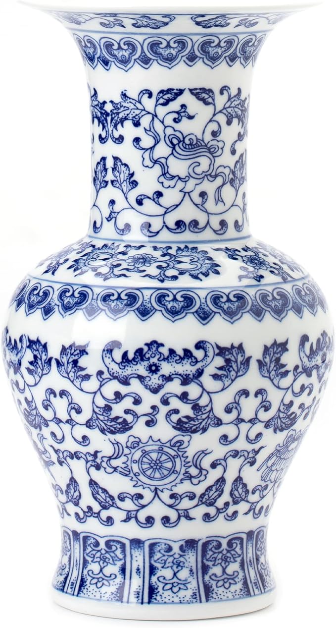 Blue and White Vase, Blue Vase, Chinoiserie Vase, Blue and White Ginger Jar Vase for Home Decor, Blue and White Porcelain Decor,10 "H