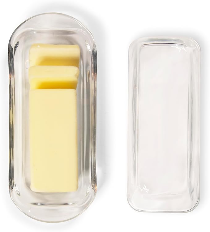 Kangaroo Decorative Clear Glass Butter Dish with Lid for Countertop & Refrigerator - Crystal Covered Butter Tray Storage Container Holder for Counter & Fridge