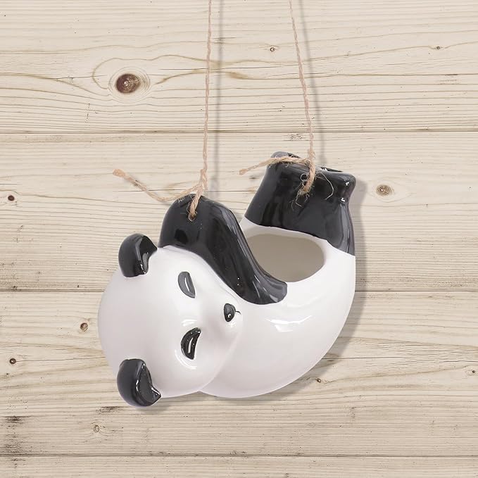 Ceramic Panda Animal Planter Pot Hanging Flowerpot for Indoor Succulents Bonsai Container Home Office Garden Decoration