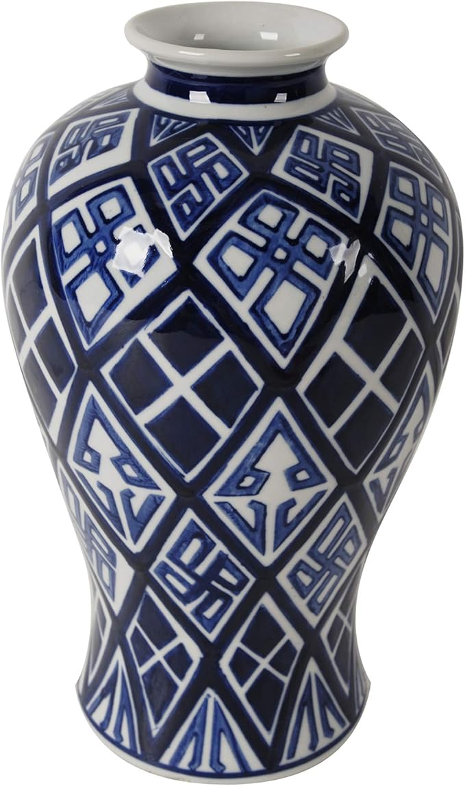 A&B Home 13" Porcelain Blue and White Tall Vase Hand Painted Glazed Ceramic Jar Home Decoration Asian Decor Centerpiece Urn