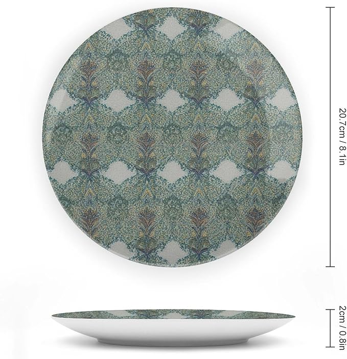 Geometric Ikat Forest Floral Fashion Plates of 6", 7", 8", 10", Custom Christmas Design Ceramic Hanging Decorative Plate Gifts Office Kitchen Decorations Table, with Display Stand And Hook Up