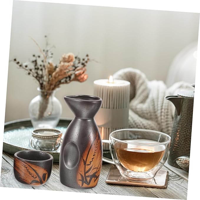 1 Set Japanese Ceramic Sake Set Traditional Sake Pot with Cups Vintage Design for Home Bar and Special Occasions Easy to Clean and Pour Pottery