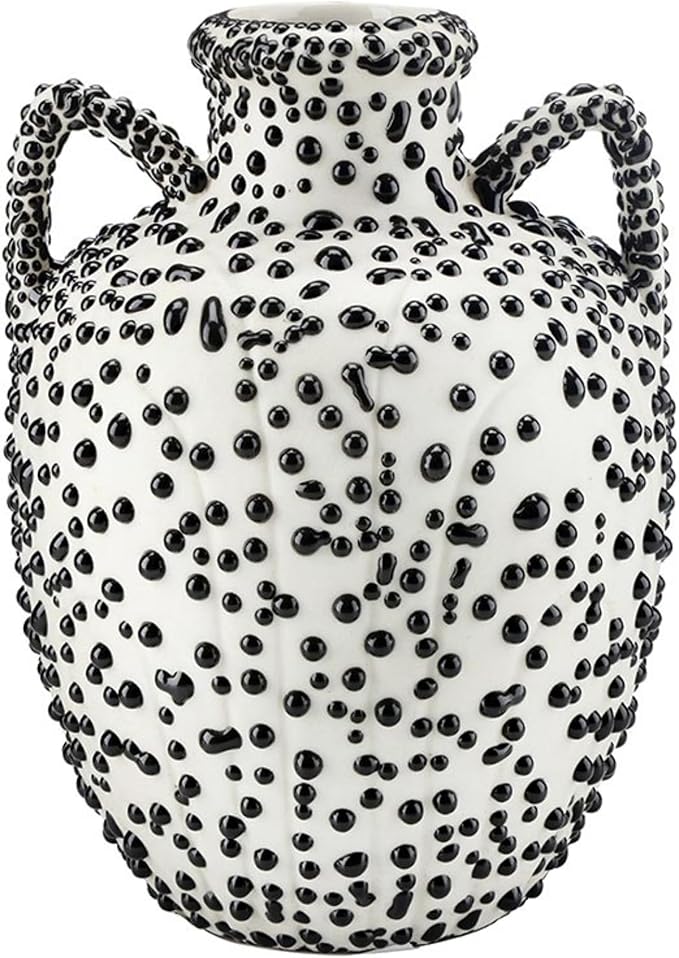 47th & Main Small Ceramic Dotted Sculptural Vase, 4.5" Diameter x 4.5" Tall, White/Black