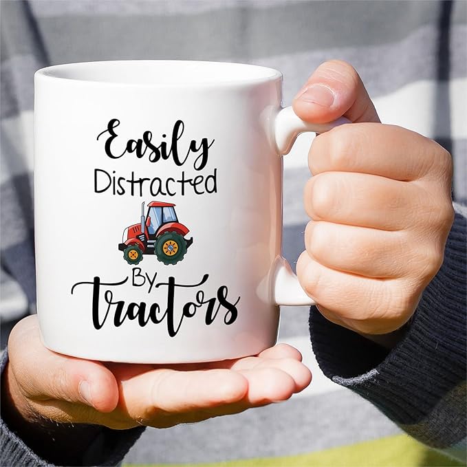 Retreez Funny Mug For Farmers - Easily Distracted by Tractors Mug - 11 Oz Ceramic Coffee or Tea Cup - Hilarious, Farming, Birthday Gift for Tractor Lovers, Country Life Fans, Father, Friends, Coworker