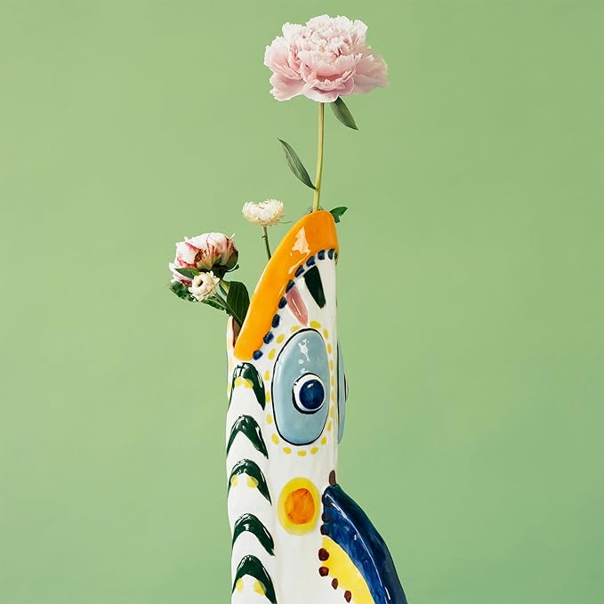 Serax Flower Vase | Sicily by Ottolenghi | Colorful Fish Stoneware Home Decor Living Room for Coffee Table, Kitchen Decorations | Modern Entryway Table Decor or for Shelves | Unique Centerpiece Vases