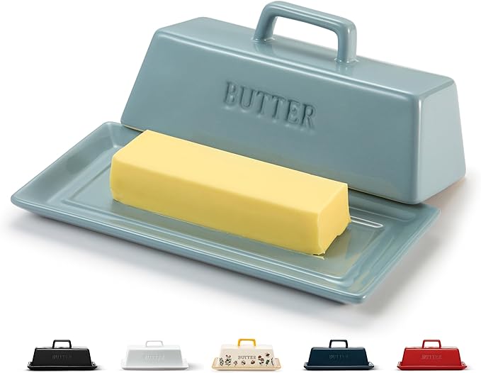 Butter Dish with Lid for Countertop, by Kook, Ceramic Dish Tray with Cover, Kitchen Keeper, Container, Holder (Casper Blue)