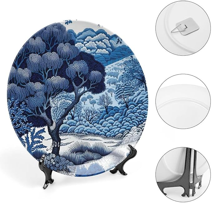Blue And White Indigo Chinoiserie Fashion Plates for Display Housewarming Gifts Wedding Supplies Wall Office Holiday Party Decorations Personalized Gifts for Men Women Birthday, 6", 7", 9", 10"